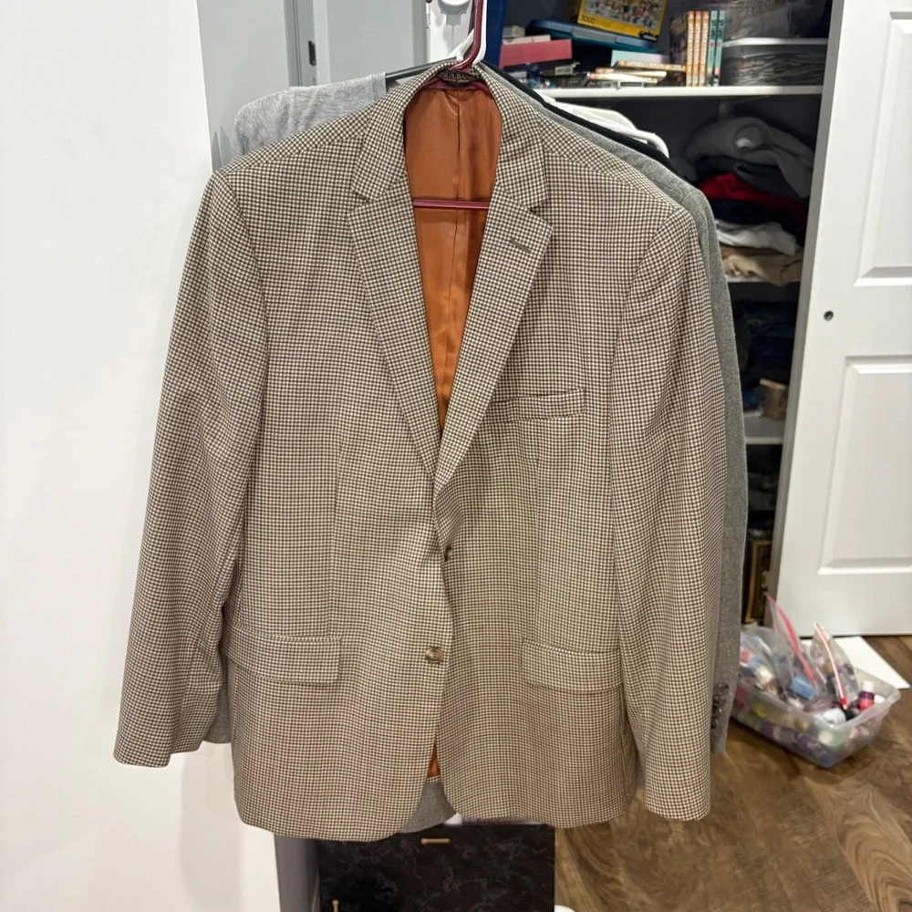 Vintage Y2K Jos A Bank Blazer Mens 42R Brown Houndstooth Slim Fit Sport Coat 90s