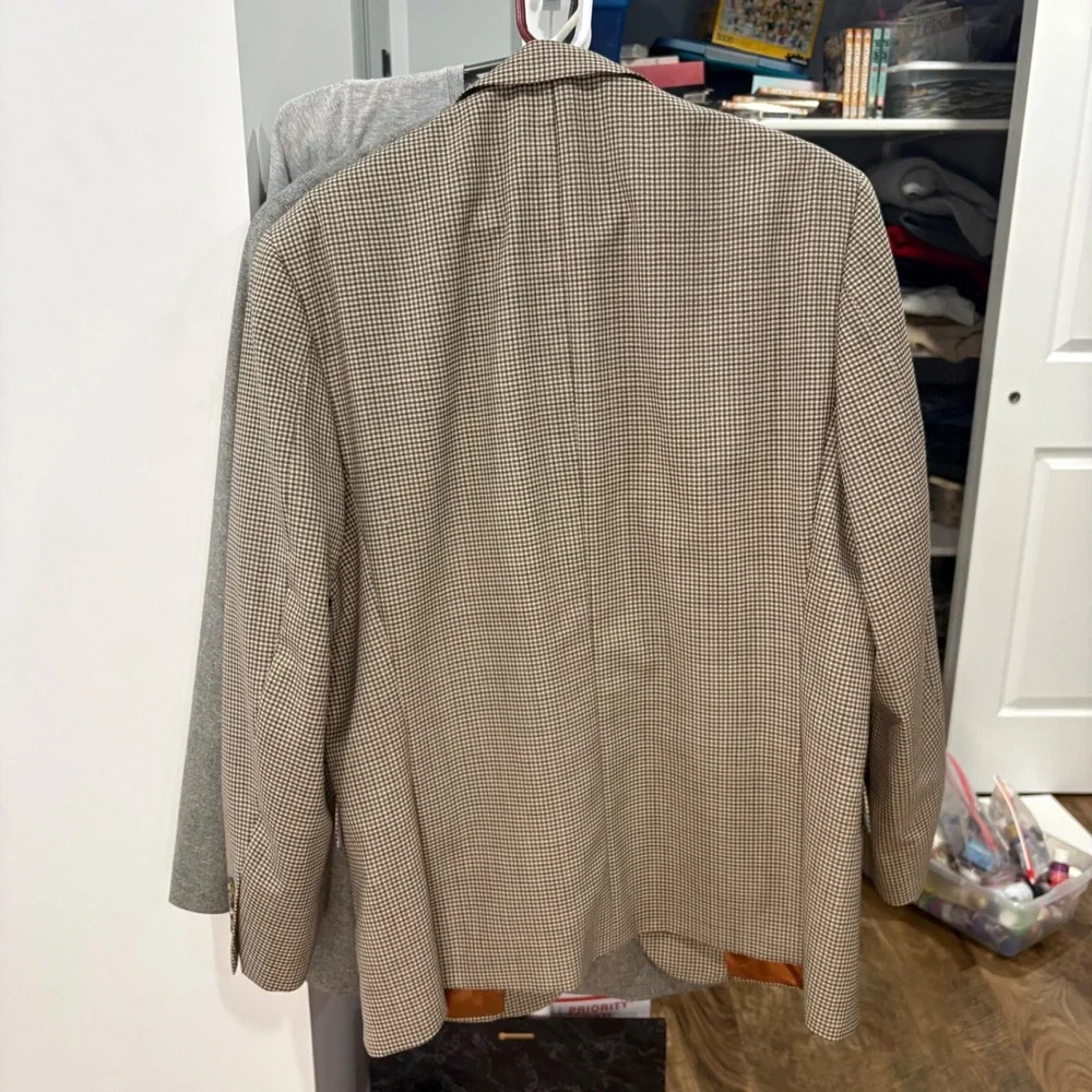 Vintage Y2K Jos A Bank Blazer Mens 42R Brown Houndstooth Slim Fit Sport Coat 90s