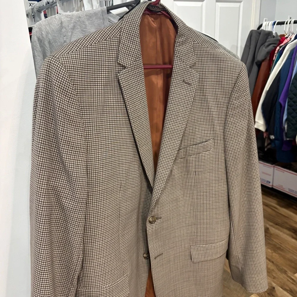 Vintage Y2K Jos A Bank Blazer Mens 42R Brown Houndstooth Slim Fit Sport Coat 90s