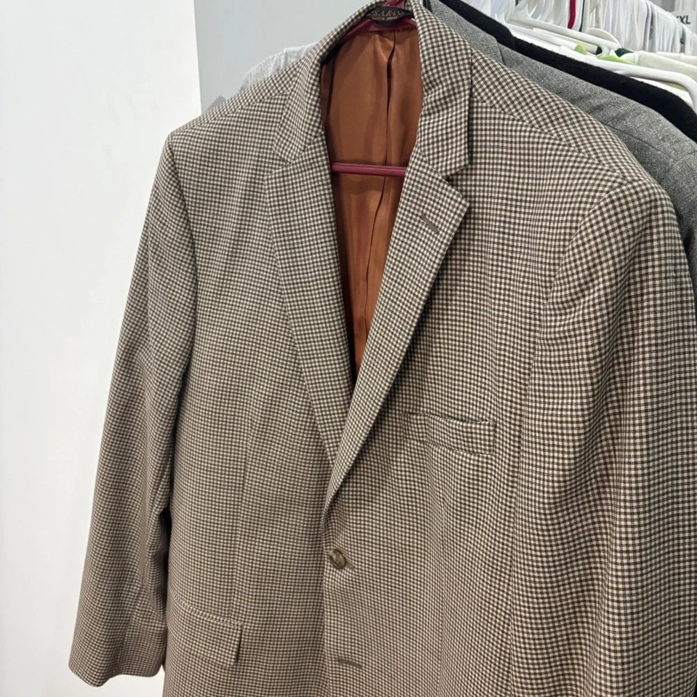 Vintage Y2K Jos A Bank Blazer Mens 42R Brown Houndstooth Slim Fit Sport Coat 90s