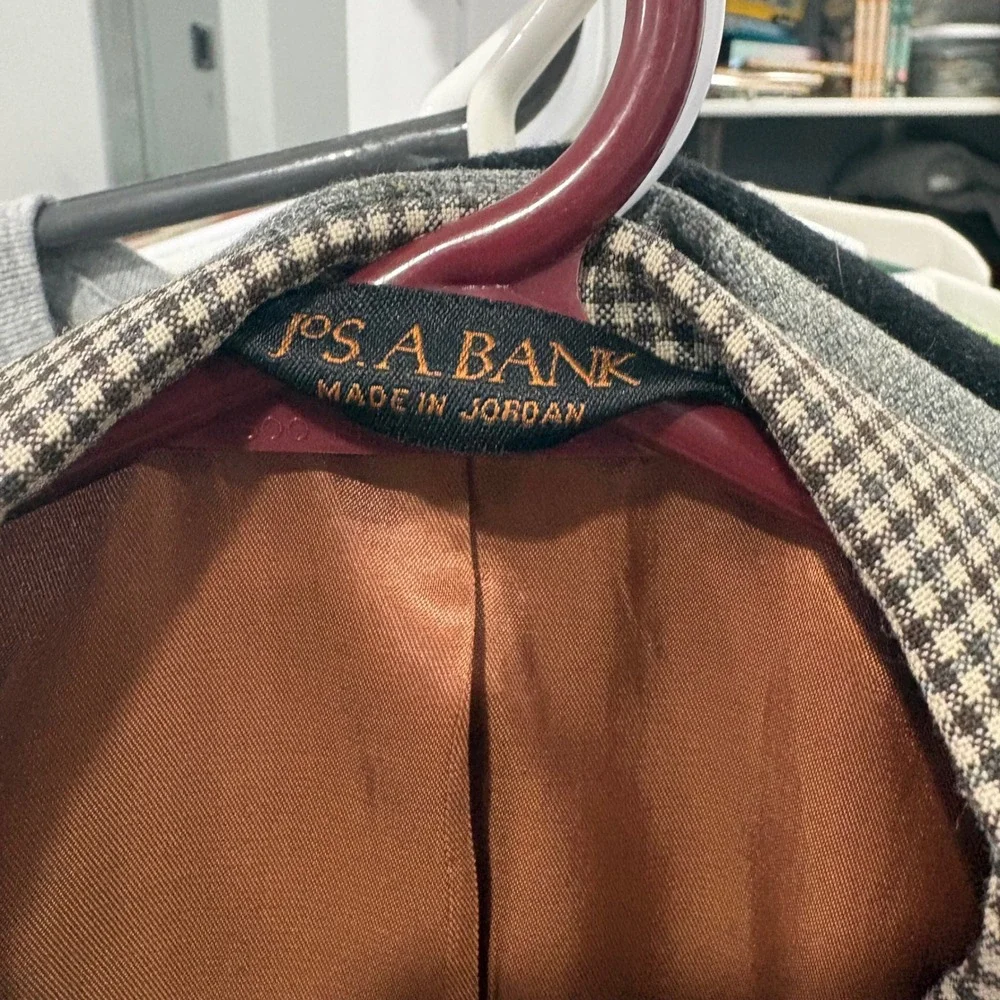 Vintage Y2K Jos A Bank Blazer Mens 42R Brown Houndstooth Slim Fit Sport Coat 90s