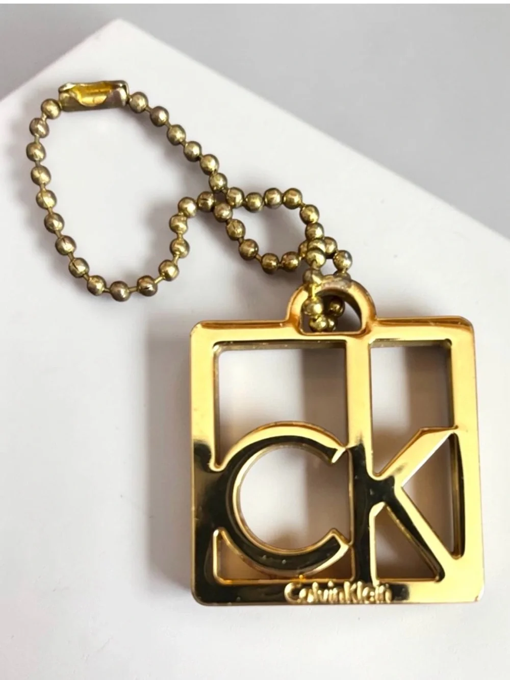 Calvin Klein Gold-Tone CK Square Logo Keychain - Bag Charm Accessory NWOT