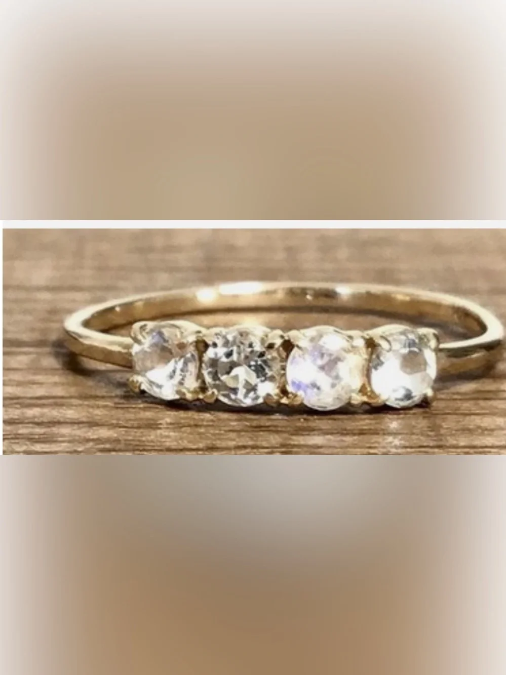 10K Yellow Gold Blue Flash Moonstone Ring Sz 6 | Delicate Thin Band | Faceted