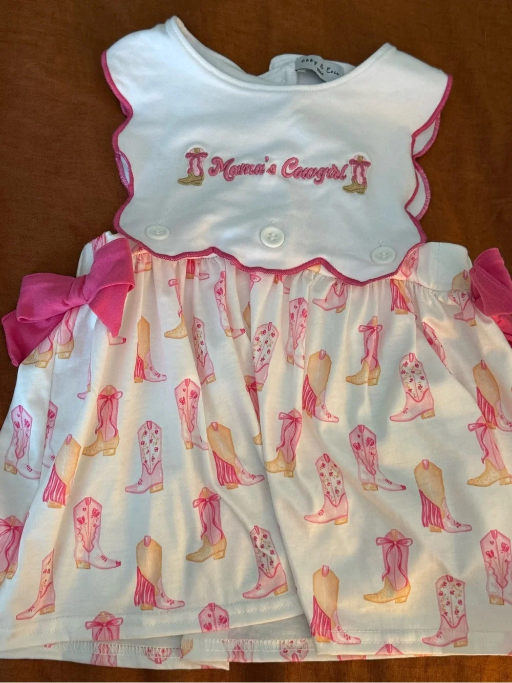 Abby & Evie Mama's Cowgirl Pink White Baby Dress