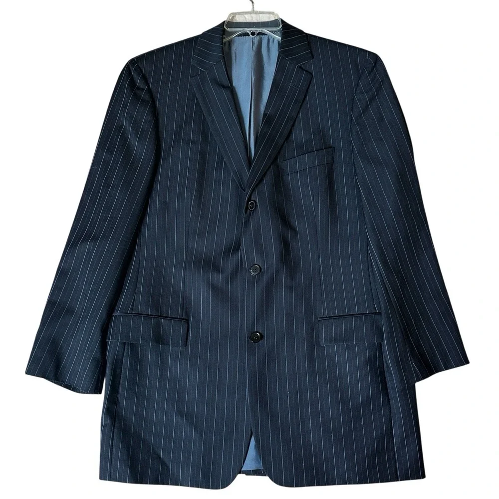 Hugo‎ Boss Rossellini Cinemau Wool Jacket Sport Coat Men's 44L Black  Pinstripe