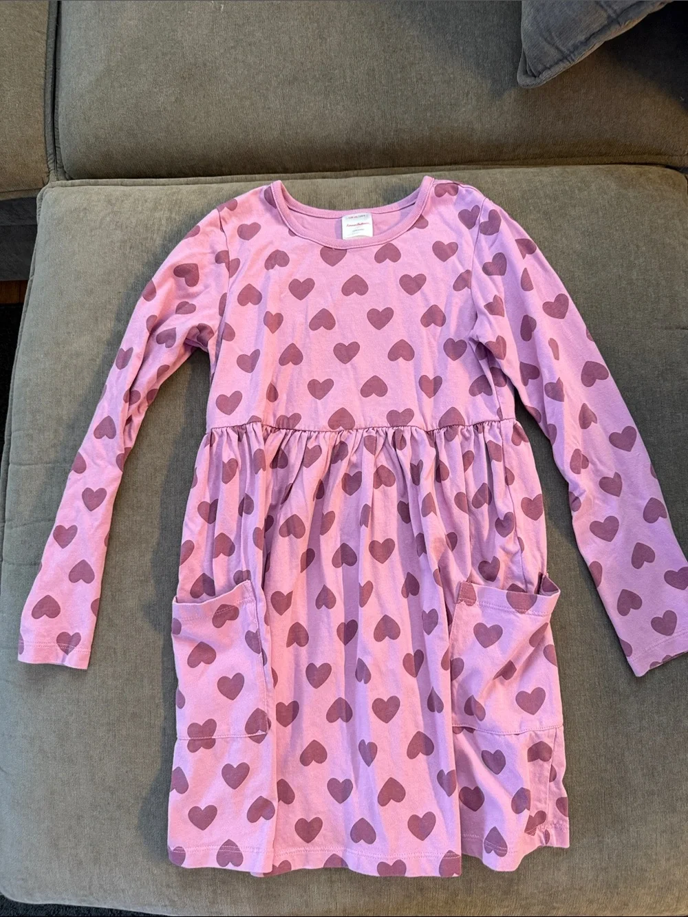 Hanna Andersson Pink Heart-Print Long Sleeve Pocket casual dress