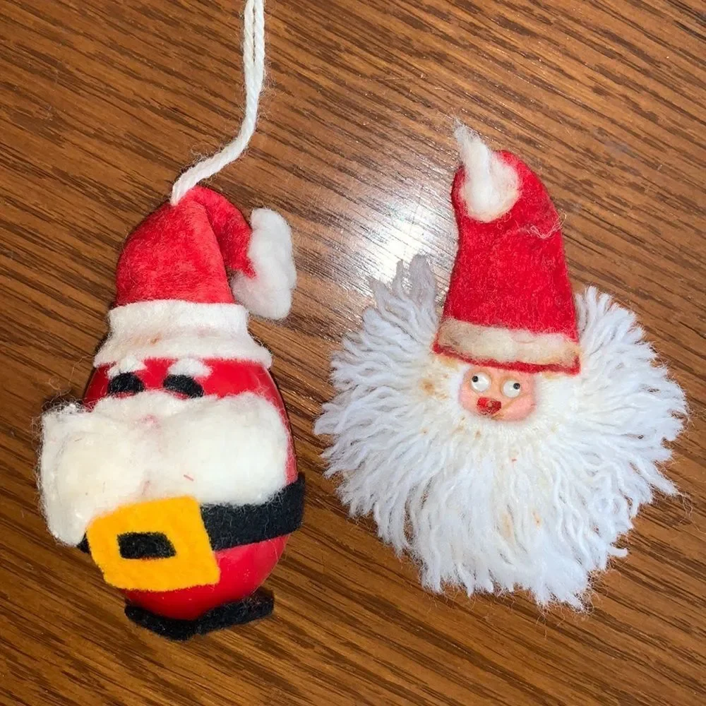 2‎ Kitschy Vtg handmade Santa Claus Christmas tree ornaments