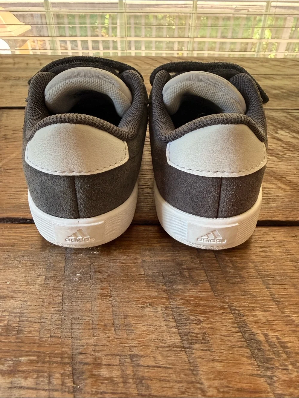 adidas Kids Gray Suede Sneakers with Pastel Stripes