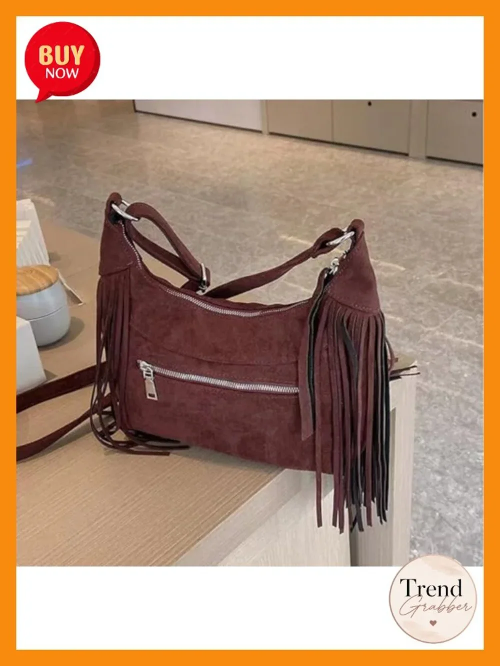 Fringe Vegan Suede Hobo Crossbody Bag with Tassel Boho Shoulder Bag