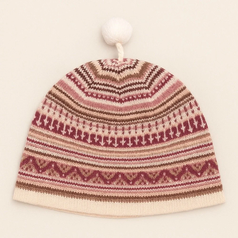 Columbia Sportswear Retro Fair Isle‎ Beanie Hat Pom Poms Unisex O S Winter Snow