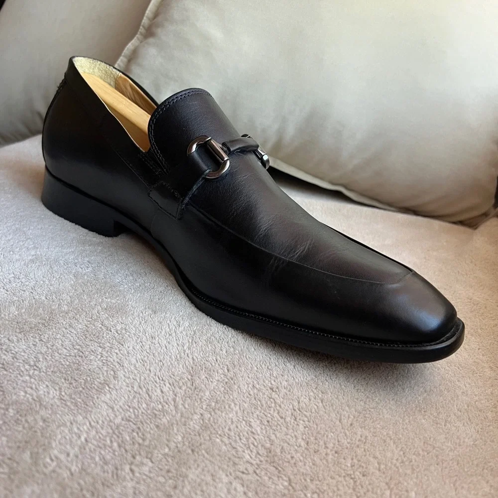 Johnston & Murphy McClain‎ Men 9.5 M Black Leather Bit Loafer Shoes Apron Toe