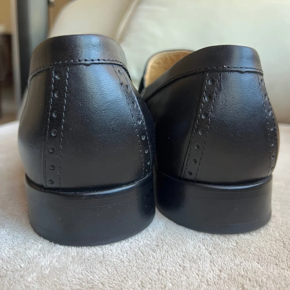 Johnston & Murphy McClain‎ Men 9.5 M Black Leather Bit Loafer Shoes Apron Toe