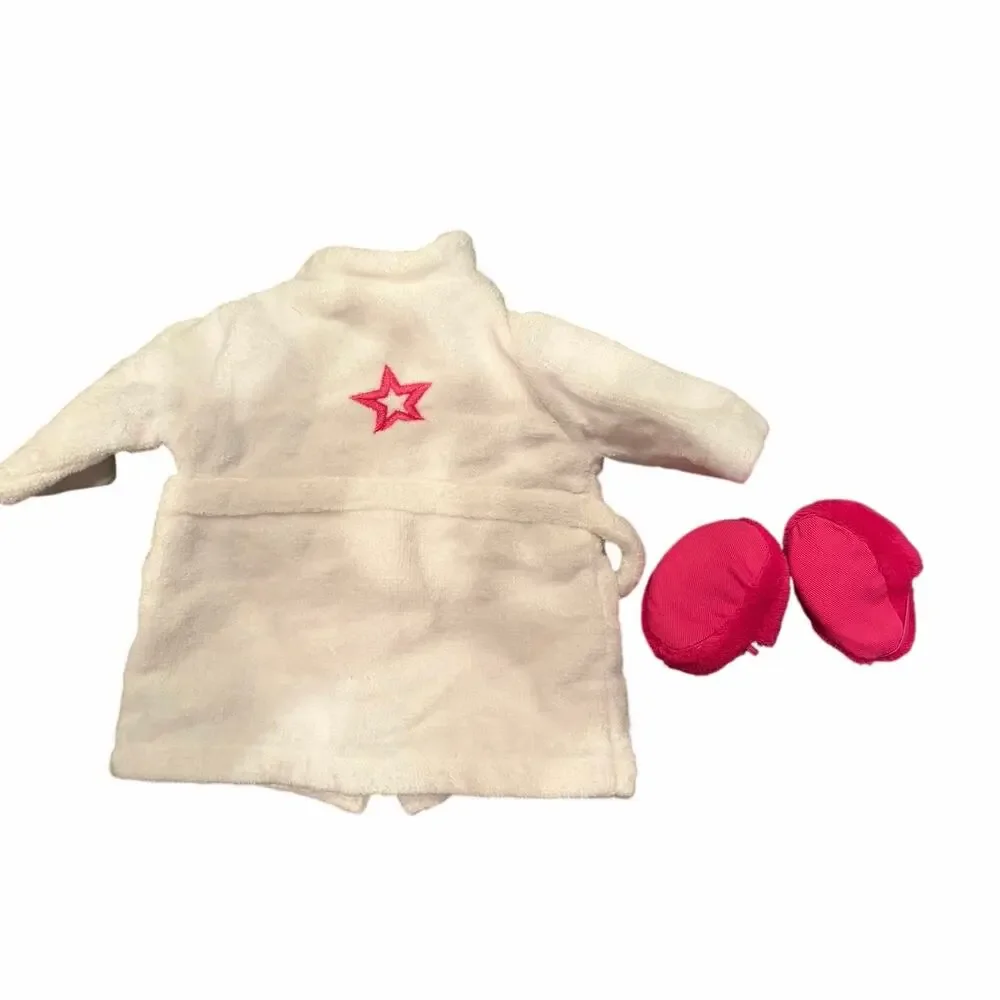 American Girl Doll Robe Slippers White Pink Star 18 Inch Retired