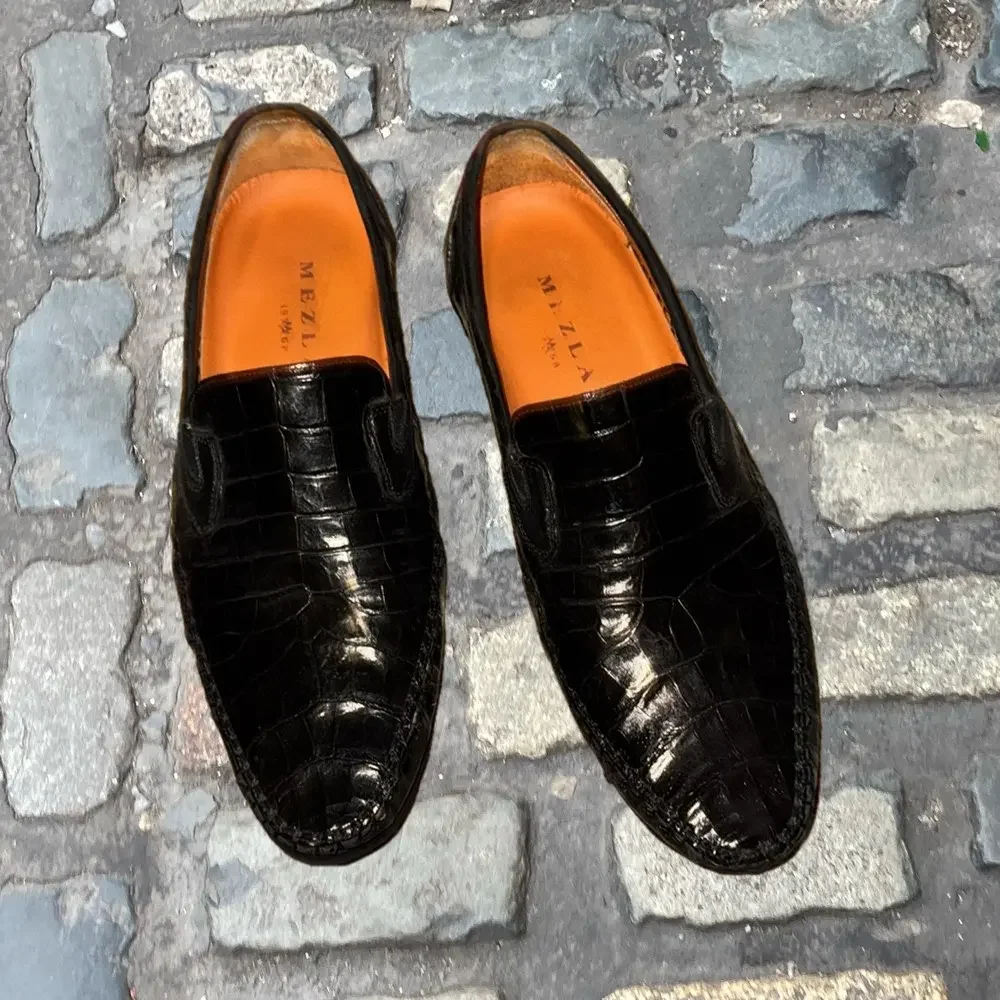 Mezlan Morellino Crocodile Loafers Black EUC 8.5
