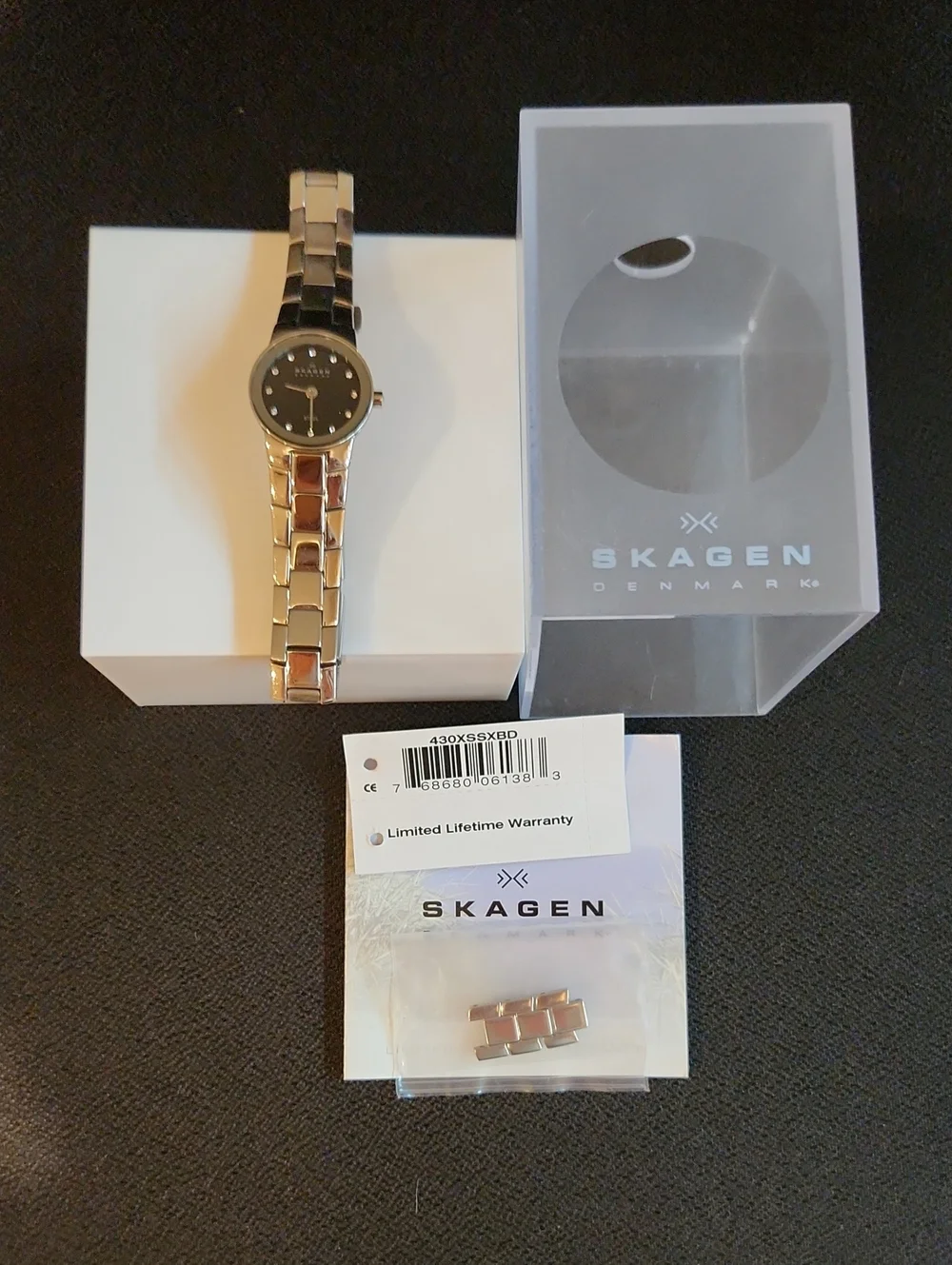Skagen Ladies Two-Tone Silver and Gold Bracelet Watch with Black Dial