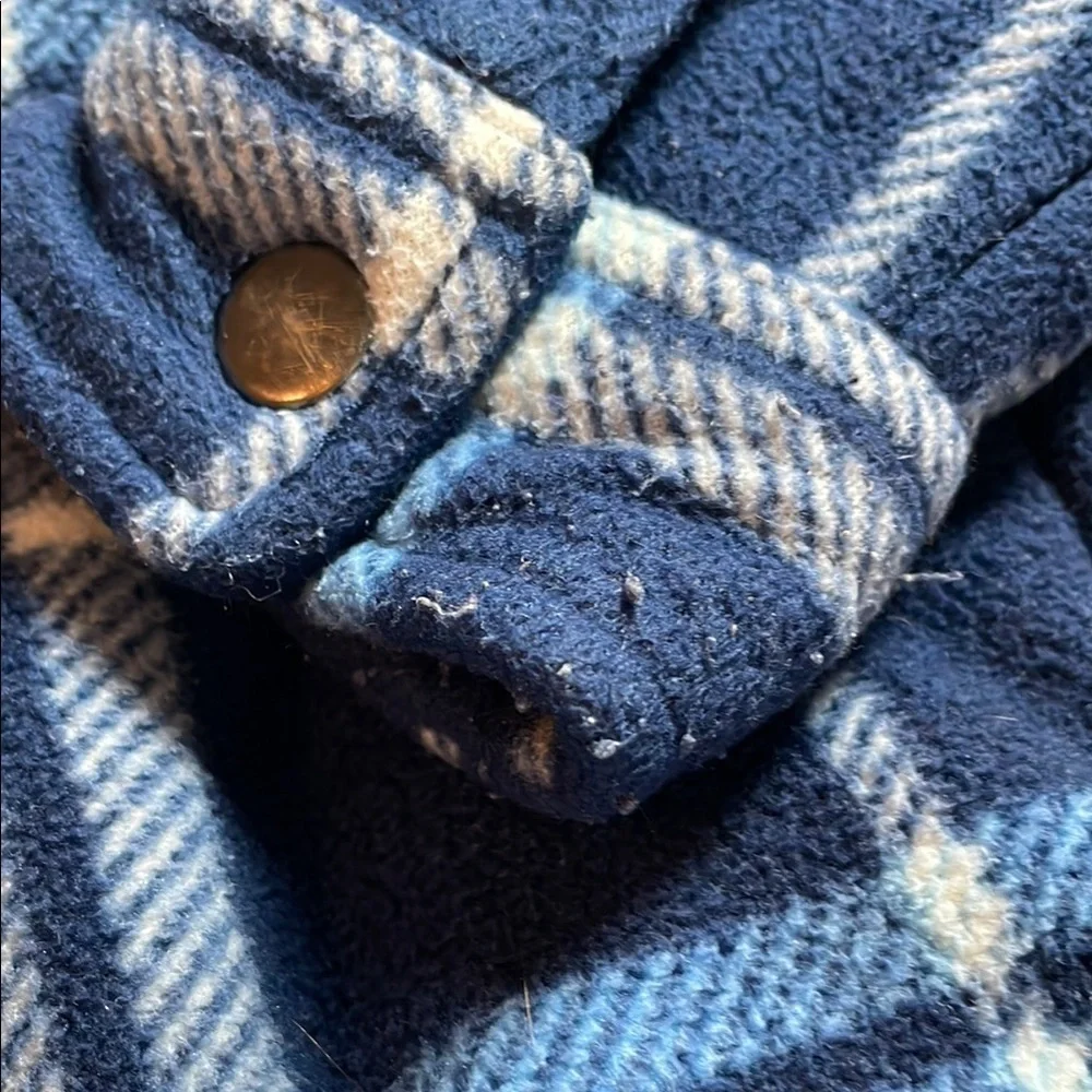 Kids Blue and White Plaid Sherpa-Liner Flannel Jacket Size 7/8