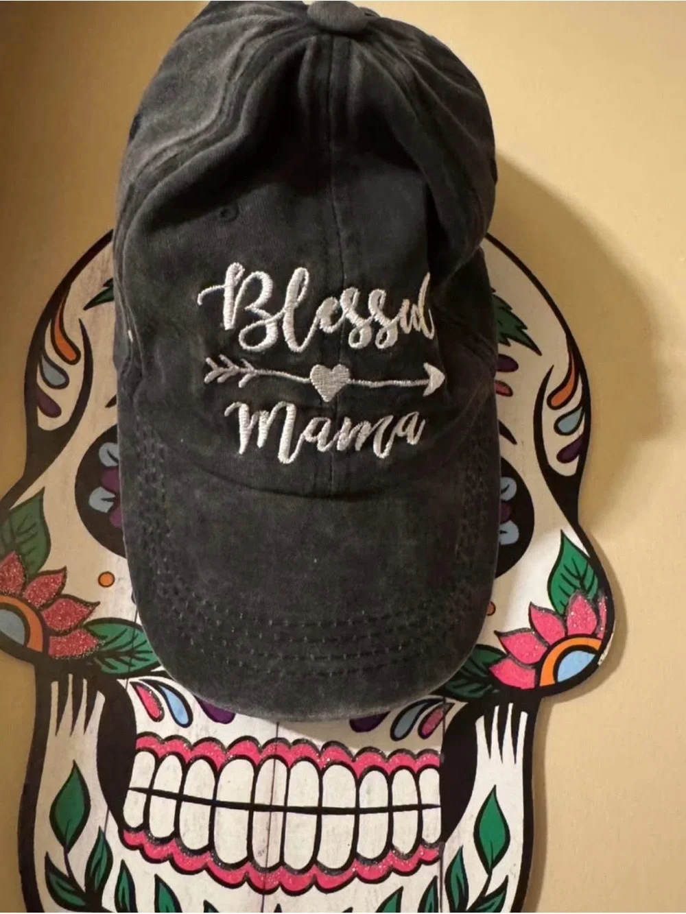 Blessed Mama Embroidered Black Baseball Cap