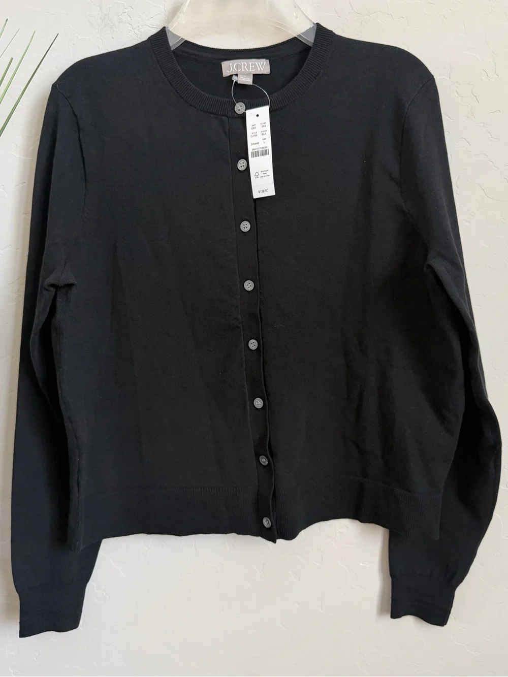 NWT J.Crew Jackie Cardigan Sweater Black Cotton Blend Size Large | Repaired Seam