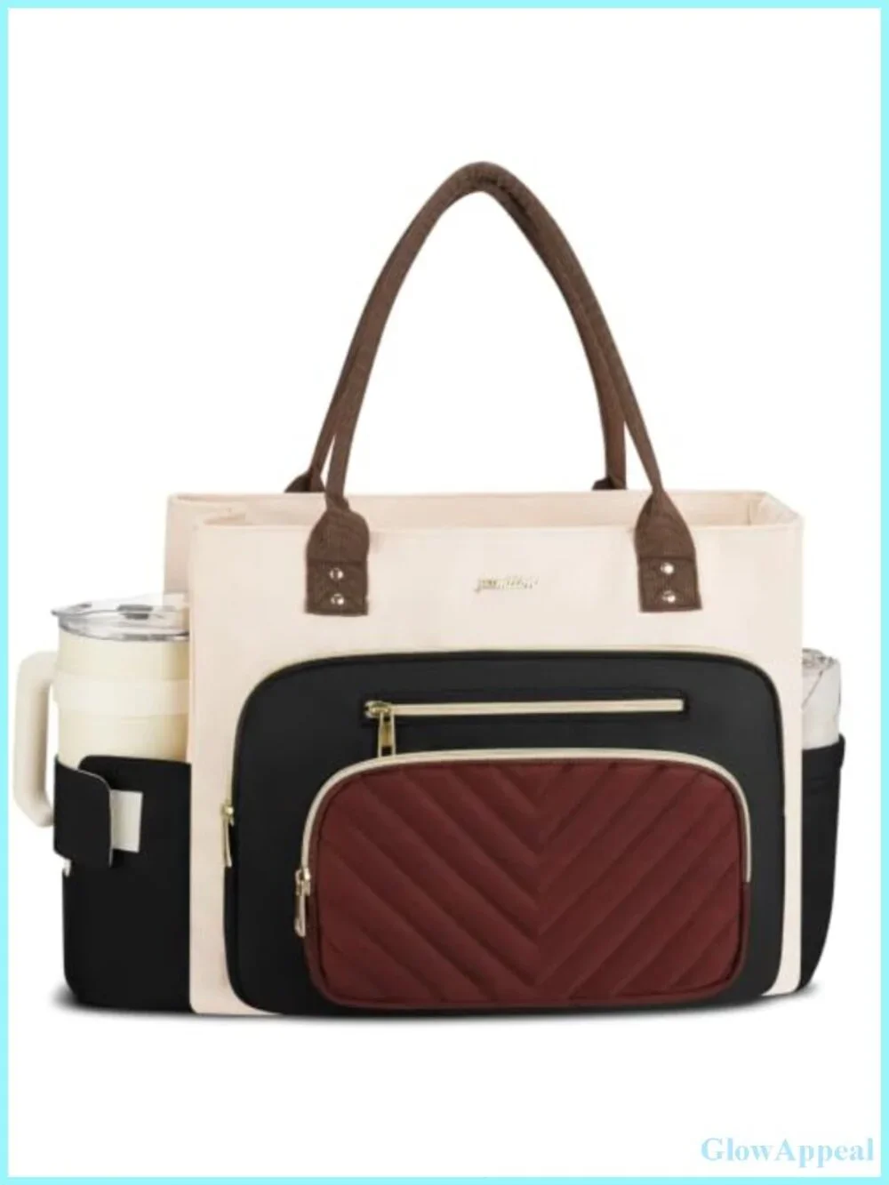 Teacher Tote Bag with Large Cup Holder, Laptop Briefcase for Women Work
