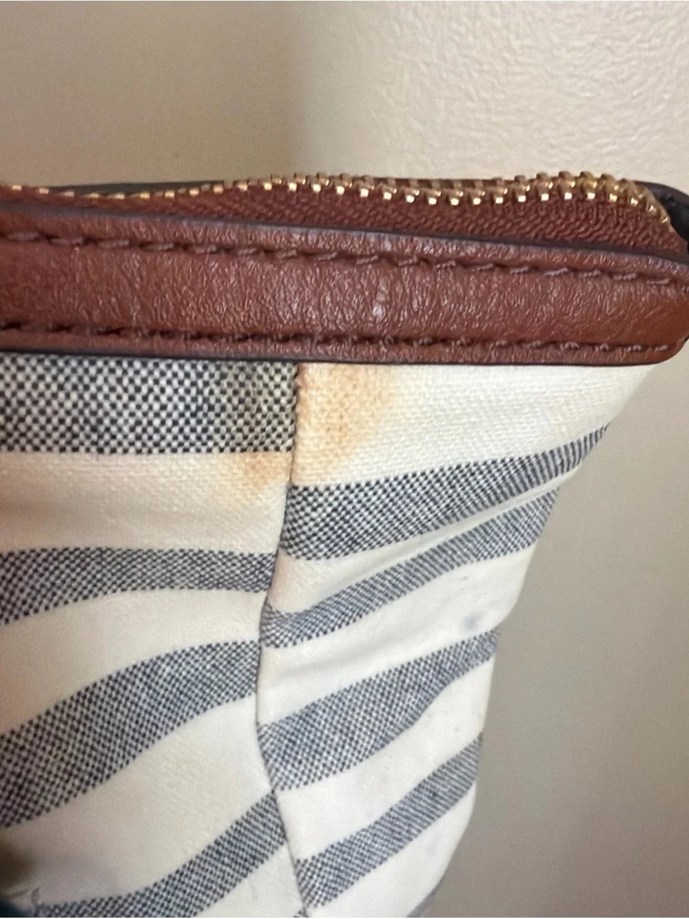 Fossil Fiona Shopper Tote Striped Coated Canvas Shoulder Bag Matching Wallet