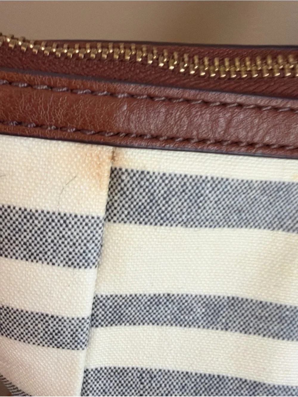Fossil Fiona Shopper Tote Striped Coated Canvas Shoulder Bag Matching Wallet