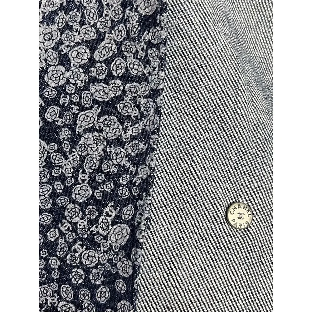 CHANEL Camellia CC Floral Denim Jean Jacket Oversized Bomber Size 34 Women’s 2