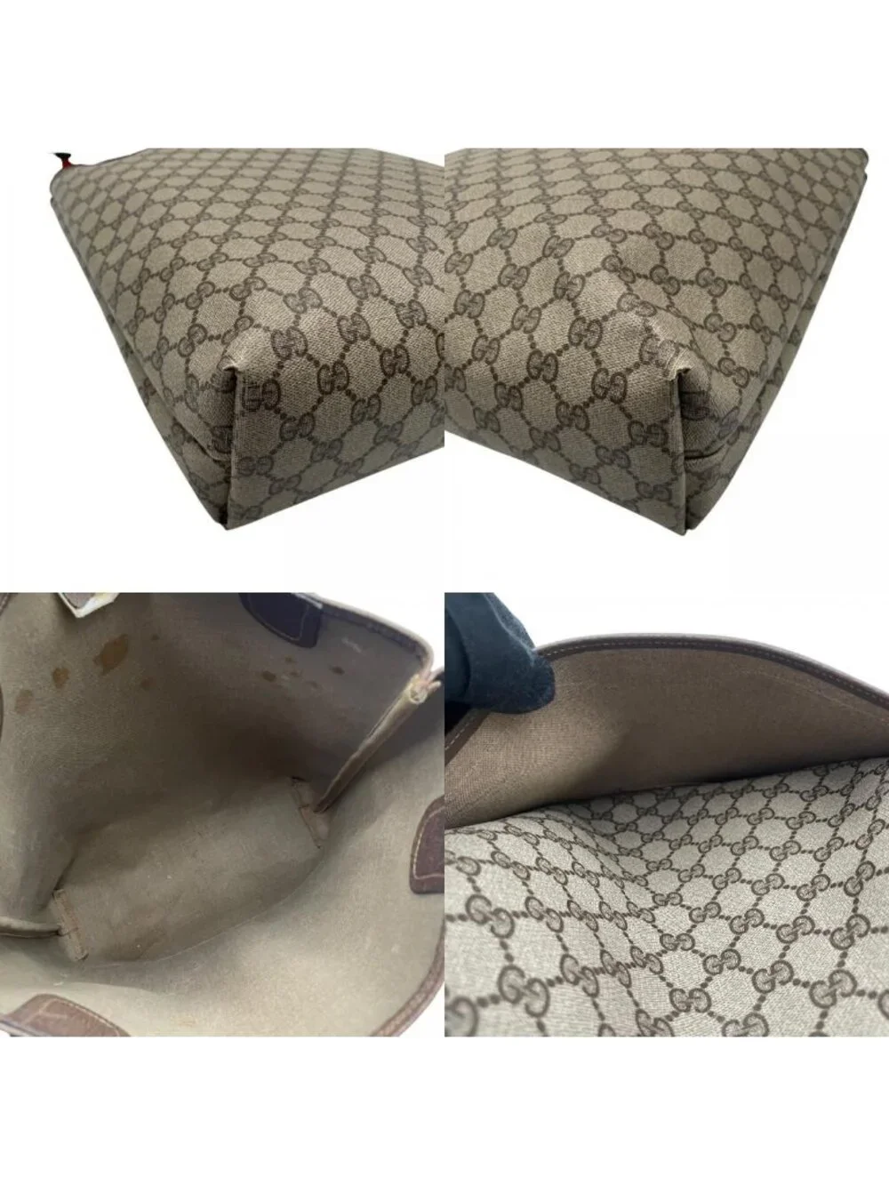 Gucci Tote Handle Vintage Sherry Line GG Plus Leather Gray Judah Brown Gold