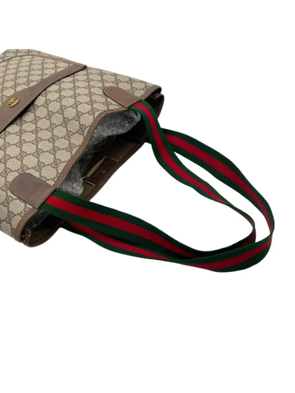 Gucci Tote Handle Vintage Sherry Line GG Plus Leather Gray Judah Brown Gold