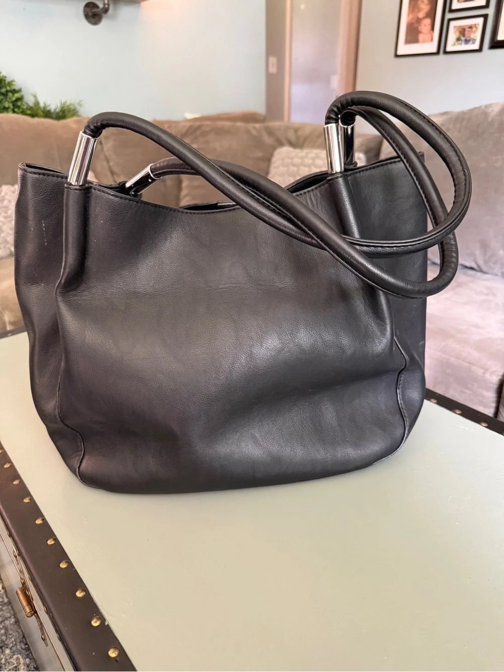 Alfani Black Faux Leather Tote with Silver Accents
