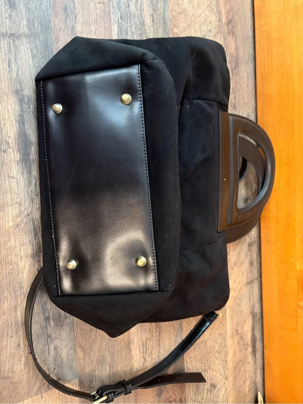 Anthropologie Black Suede & Leather Tote with Top Handles and Crossbody Strap