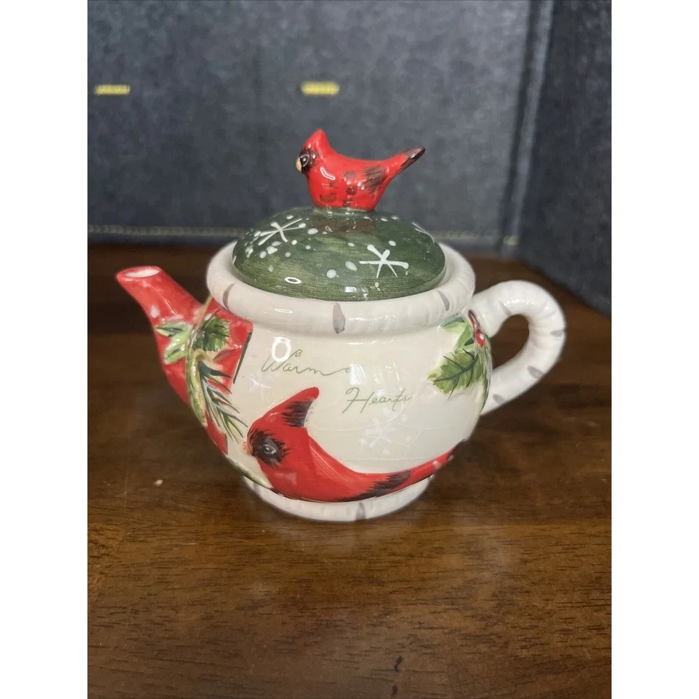 Yankee Candle RED Cardinal Bird Teapot Warm Hearts TeaLight Votive Candle Holder