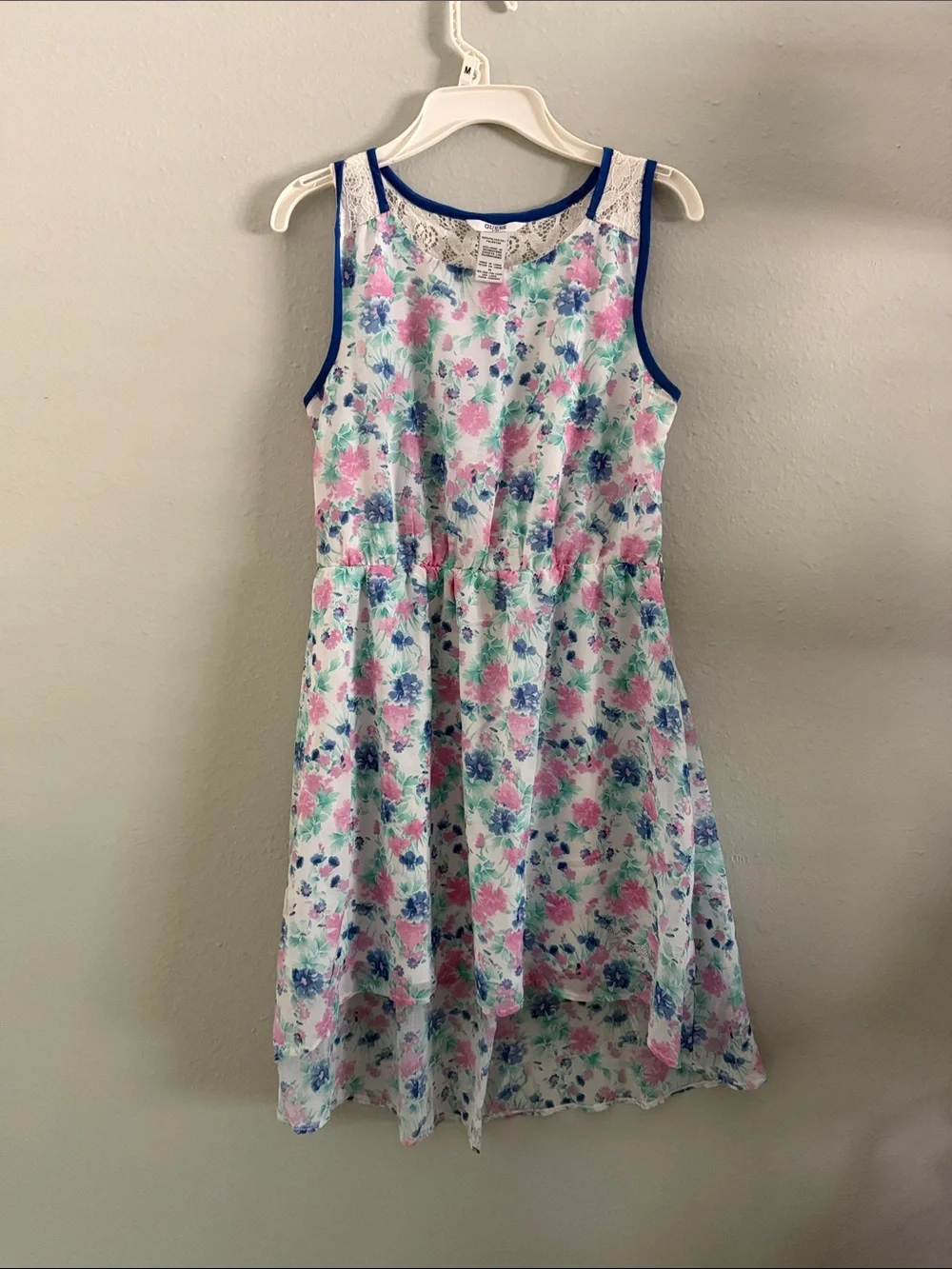 Guess White Floral Sleeveless Dress with Pink and Blue Flowers