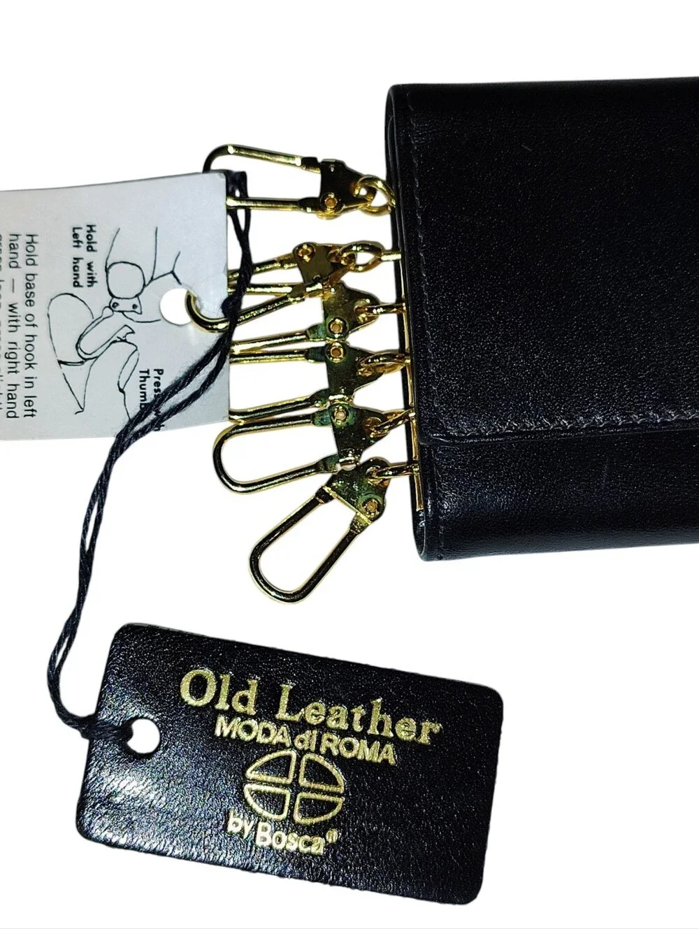 Vintage Bosca Black Leather 6 Key Card Wallet Case with Gold Hardware USA    55
