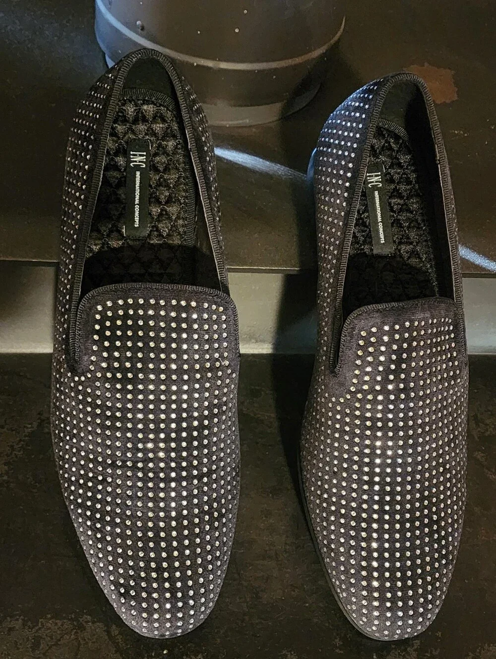 INC International Concepts Black Velvet Studded Slip-On Loafers