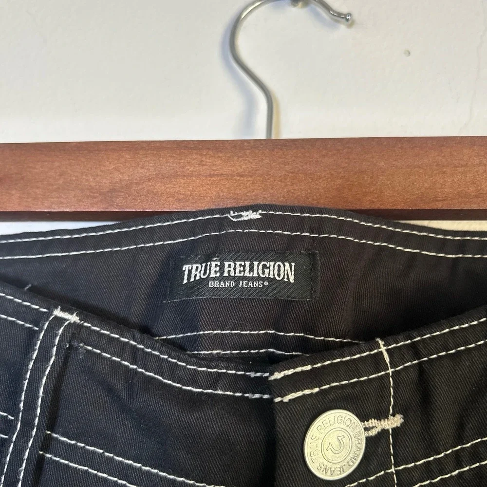 EUC True Religion Cargo Pants Size 33‎ Black White Contrast Stitch Streetwear