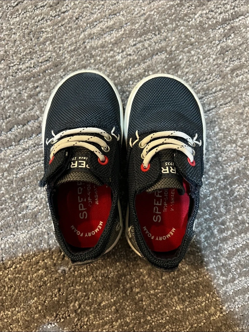 Sperry Kids Navy Mesh Slip-On Sneakers with Red Accents