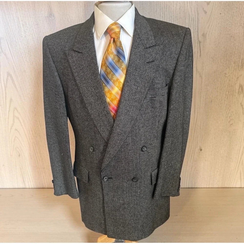 VTG Bespoke Hart Schaffner Marx Double Breasted Blazer Jacket Gray Silk Wool 42L