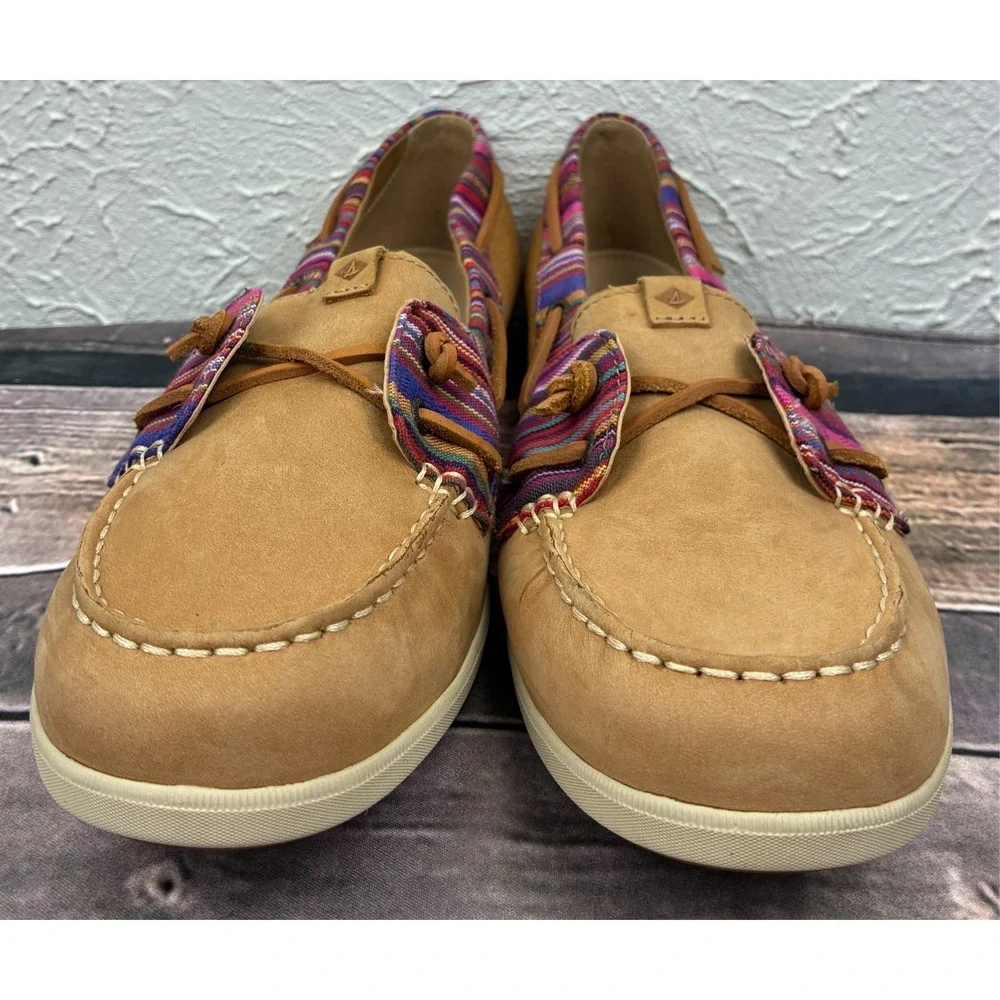 Sperry Top-Sider Koifish Boat Shoes Womens 12M Tan Pink Stripe Leather STS90216