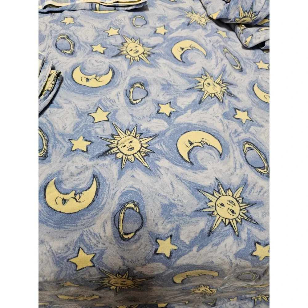 Vintage Jubilee Celestial Sun Moon Flannel Sheet Set king Cotton Blue Y2K 4pc