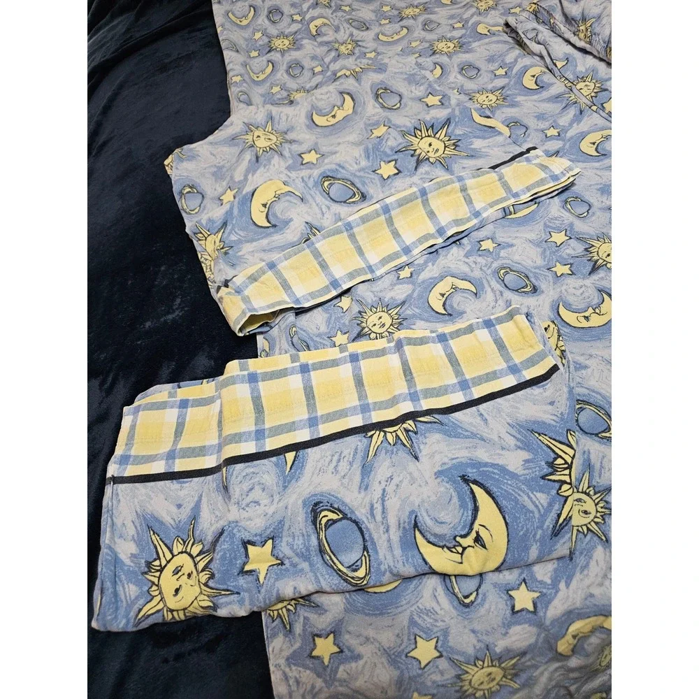 Vintage Jubilee Celestial Sun Moon Flannel Sheet Set king Cotton Blue Y2K 4pc