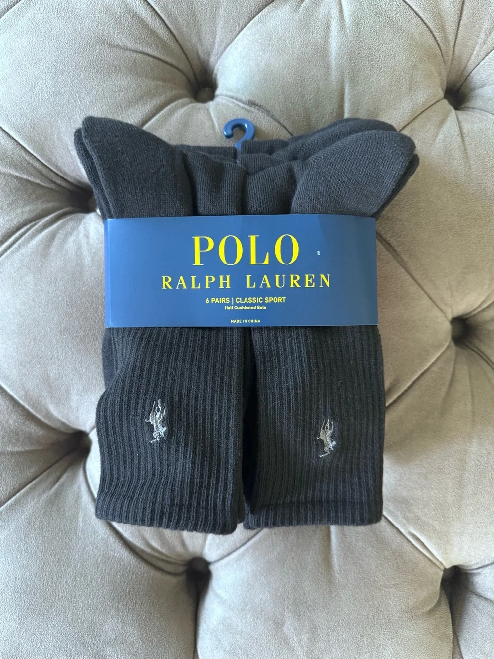 NWT Polo Ralph Lauren Men’s Black Classic Sport Crew Socks 6 Pack Half Cushion
