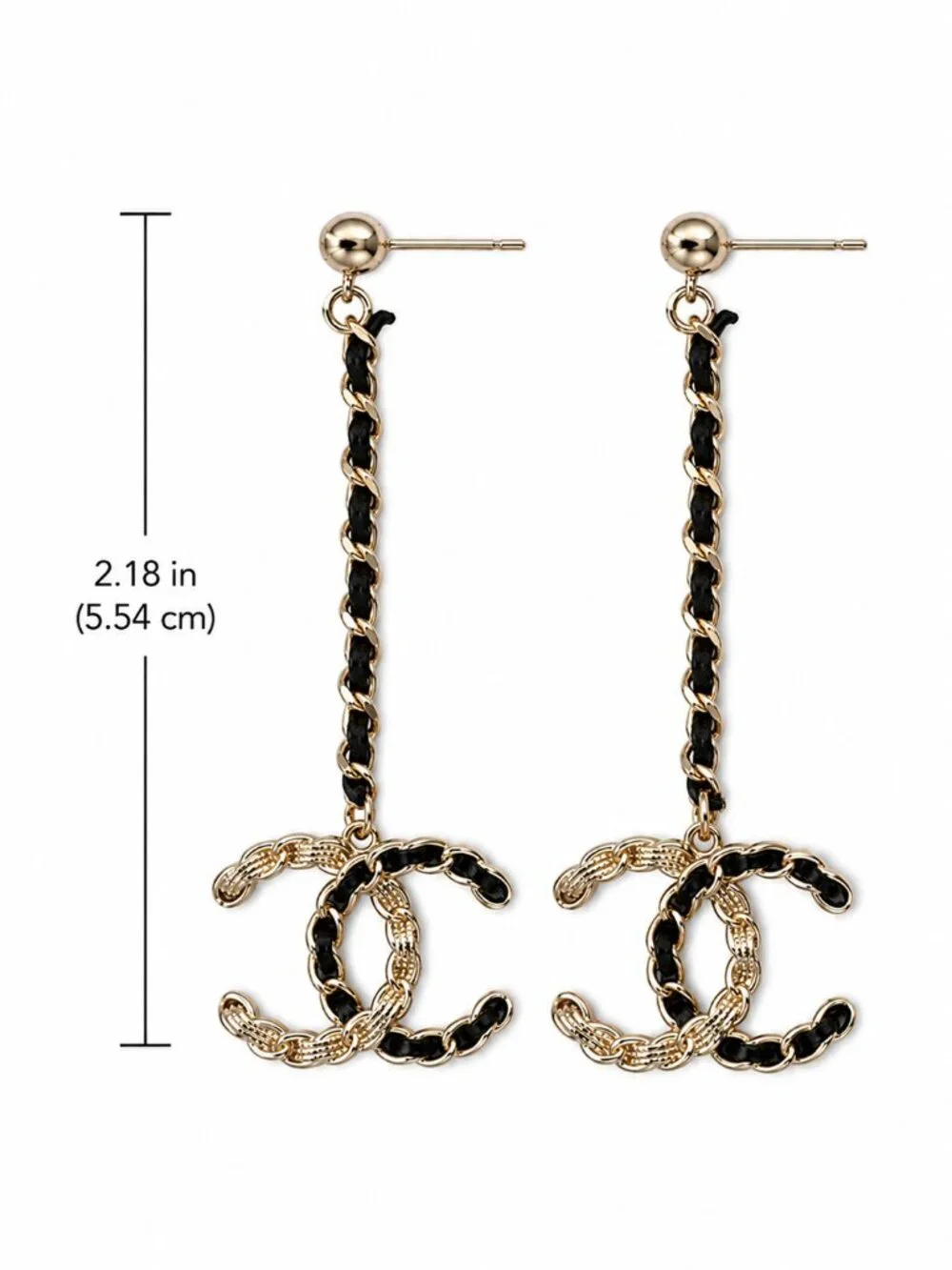Authentic CHANEL Matelasse Vintage Chain link Gold Black Dangle Earrings