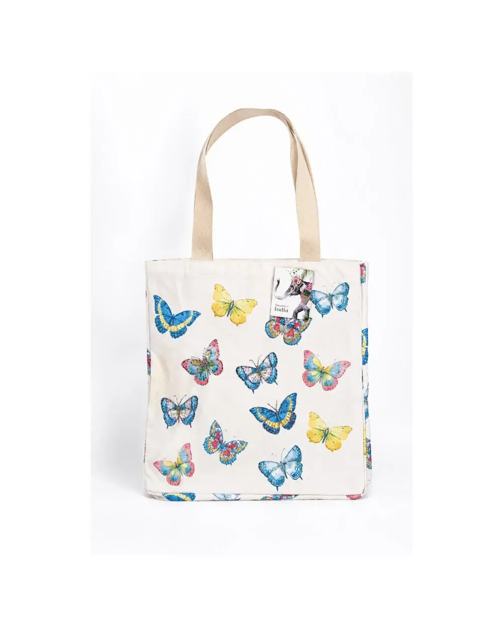 Butterfly Beaded Canvas Tote Bag Handmade India Elephant Tag Beach Bag NWT
