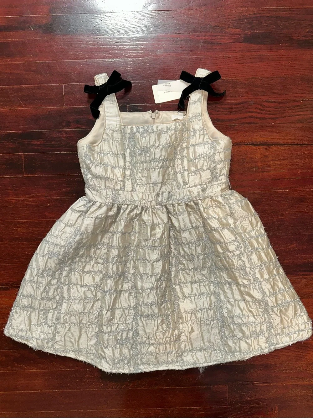 A Loves A Cream Metallic Lace-Trim Party Dress with Black Bows