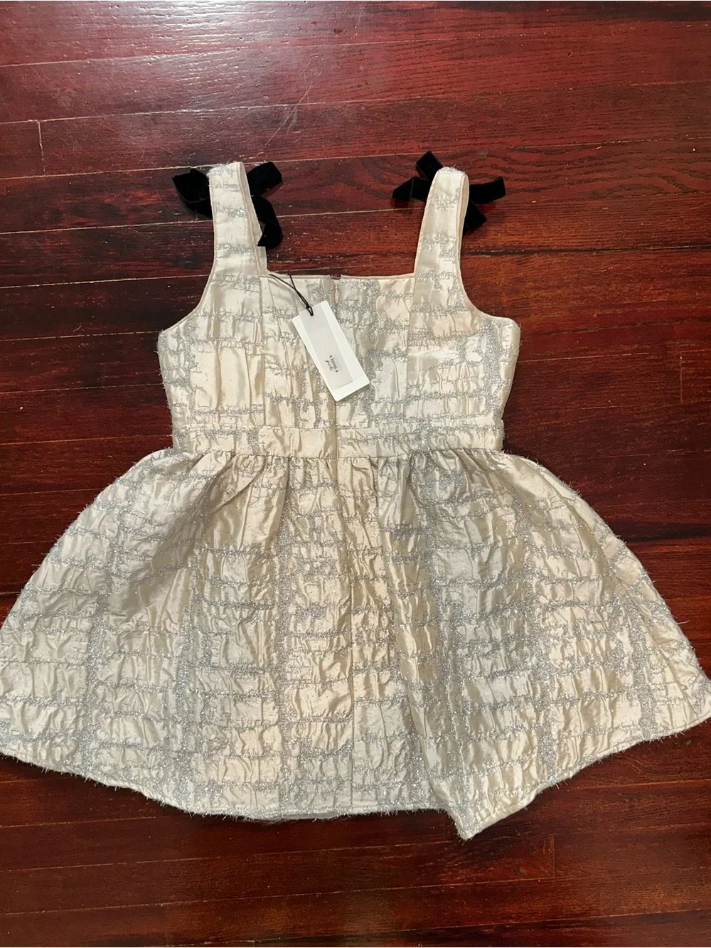 A Loves A Cream Metallic Lace-Trim Party Dress with Black Bows