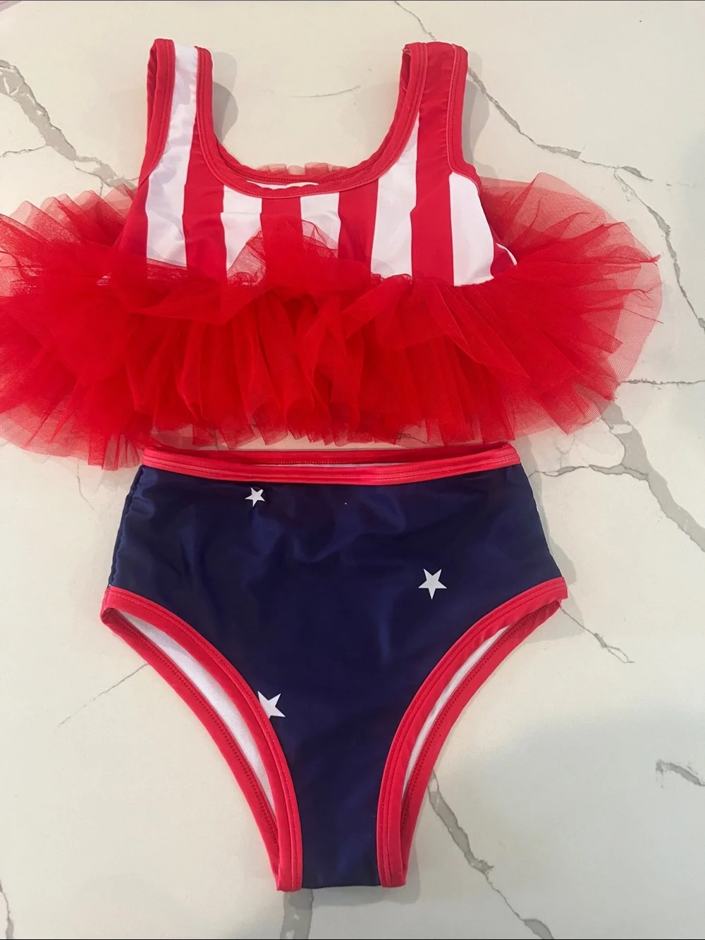 Red White and Blue Kids  Fancy Shmancy swimsuit