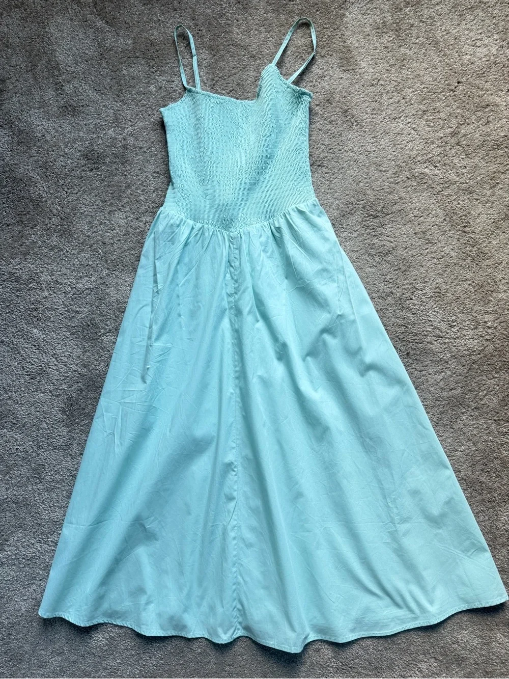 Love Tree Aqua Maxi Dress with Smocked Bodice and Spaghetti Straps