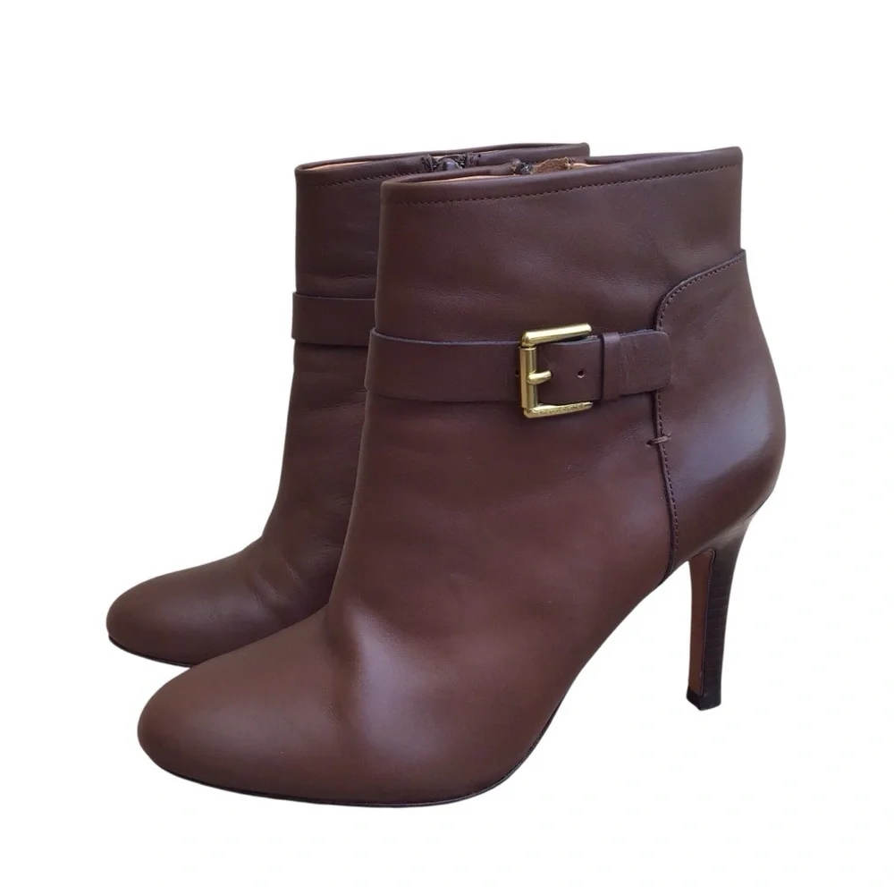 COACH Mason Women’s Brown Leather Buckle Heeled Ankle Boot Woman’s Size 9B