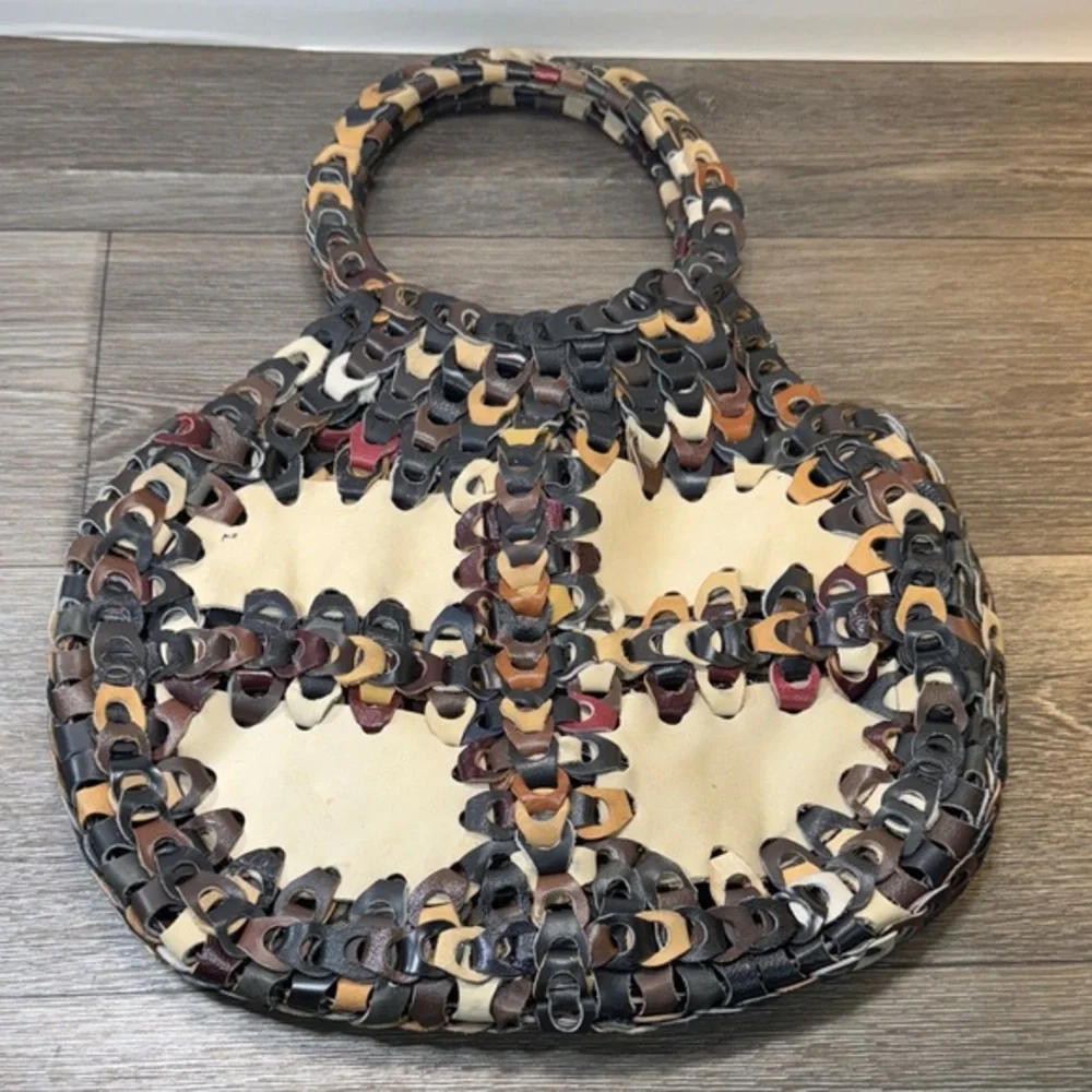 Handcrafted Multicolor leather Woven Bag
