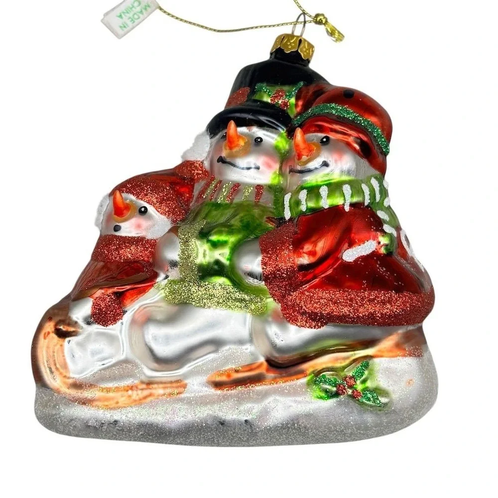 Lenox Hand Blown‎ Glass Snowman Family Christmas Ornament Multicolor